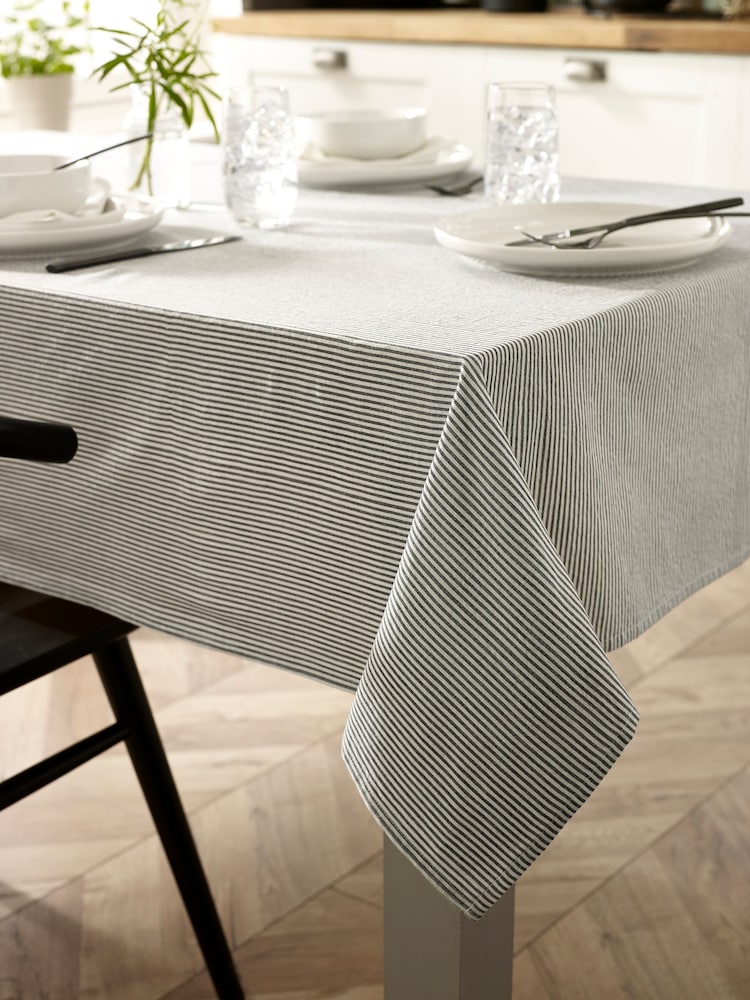Charcoal Grey Bronx Stripe 100% Cotton Table Cloth - Image 1 of 4