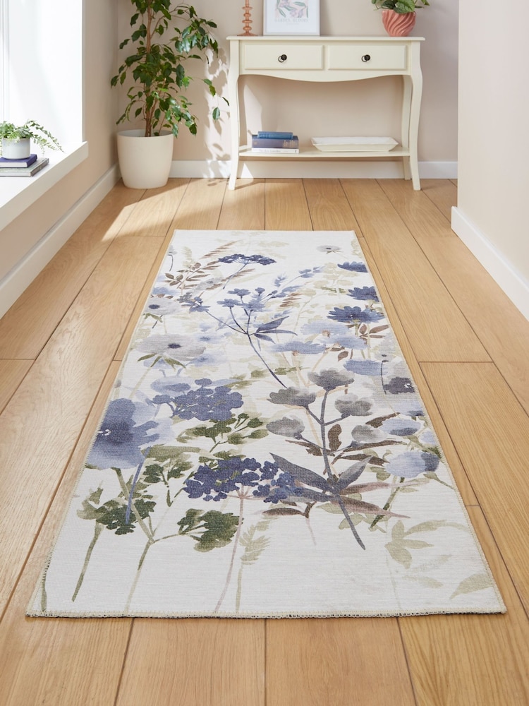 Catherine Lansfield Blue Country Floral Washable Rug - Image 1 of 5