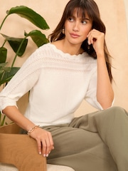 Love & Roses Batwing Pointelle Scallop Neck Jumper - Image 1 of 4