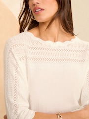 Love & Roses Batwing Pointelle Scallop Neck Jumper - Image 2 of 4