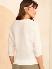 Love & Roses Batwing Pointelle Scallop Neck Jumper - Image 3 of 4