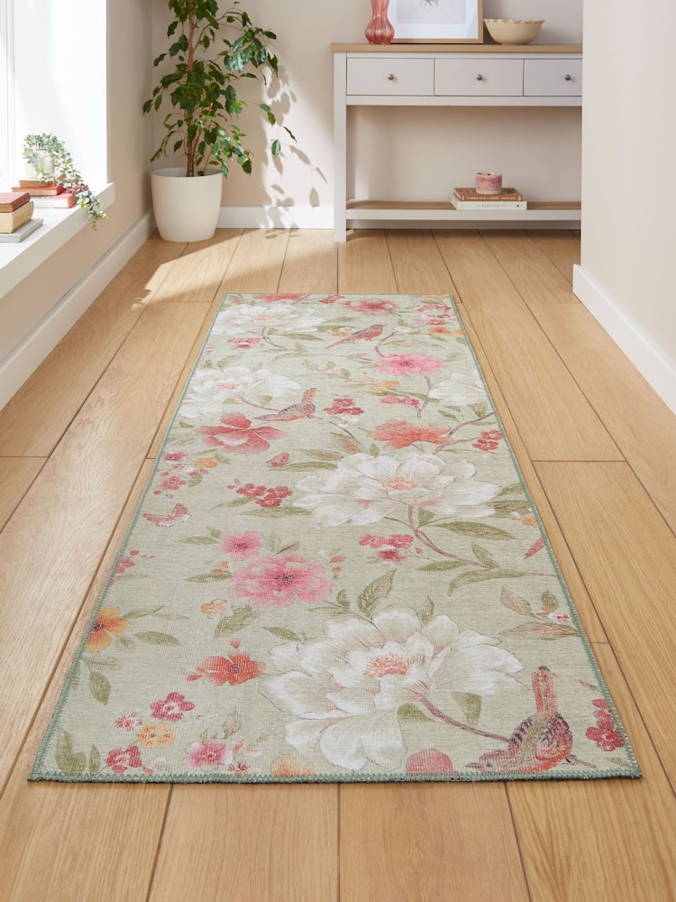 Catherine Lansfield Sage Green Pippa Floral Washable Rug - Image 1 of 5