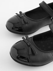 Black Standard Fit (F) Leather Patent Toe Cap Mary Jane Shoes - Image 4 of 5
