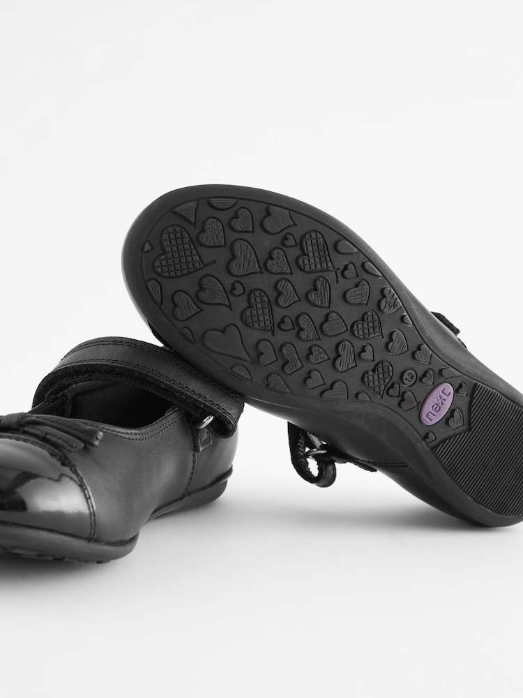 Black Standard Fit (F) Leather Patent Toe Cap Mary Jane Shoes - Image 5 of 5