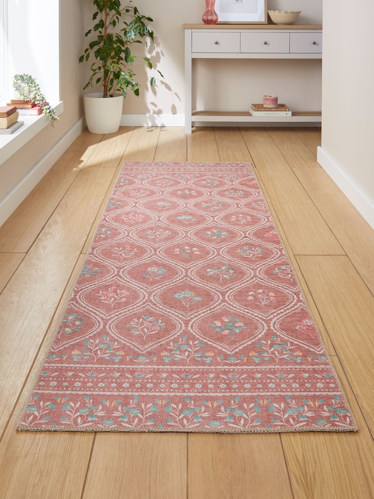 Catherine Lansfield Terracotta Cameo Floral Washable Rug - Image 1 of 5 Catherine Lansfield Terracotta Cameo Floral Washable Rug - Image 1 of 5
