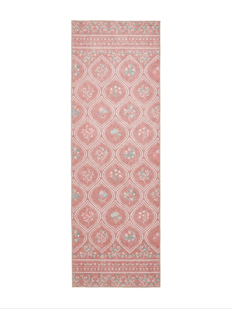 Catherine Lansfield Terracotta Cameo Floral Washable Rug - Image 2 of 5 Catherine Lansfield Terracotta Cameo Floral Washable Rug - Image 2 of 5