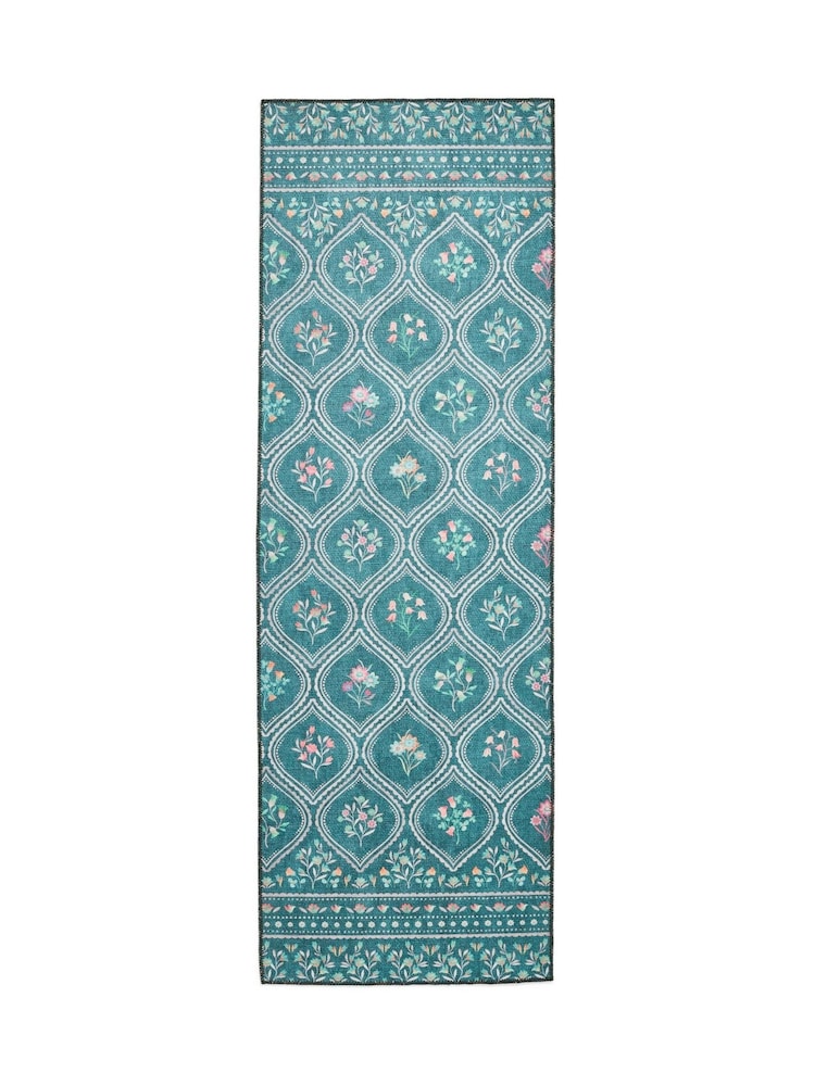 Catherine Lansfield Green Cameo Floral Washable Rug - Image 2 of 5