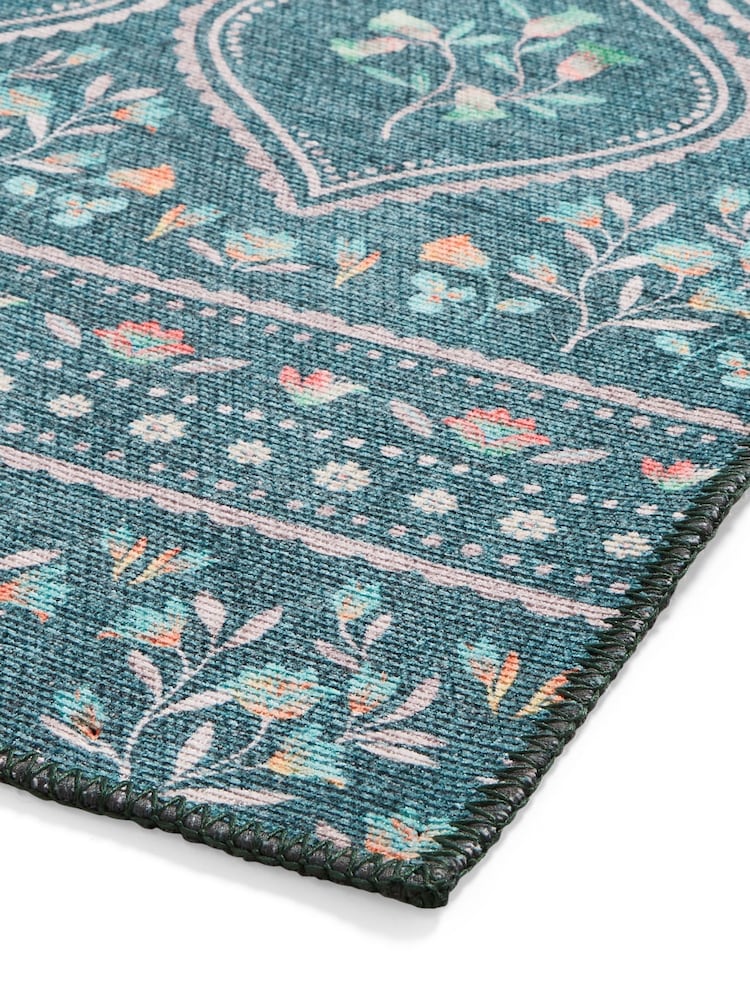 Catherine Lansfield Green Cameo Floral Washable Rug - Image 5 of 5