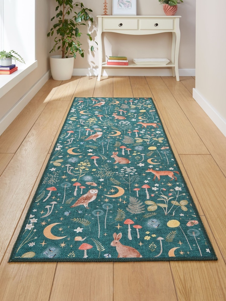 Catherine Lansfield Green Twilight Animals Washable Rug - Image 1 of 5