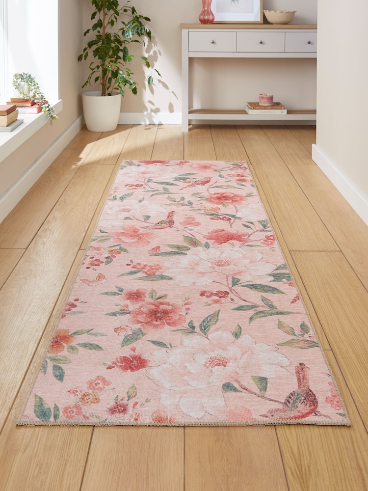 Catherine Lansfield Blush Pippa Floral Washable Rug - Image 1 of 5