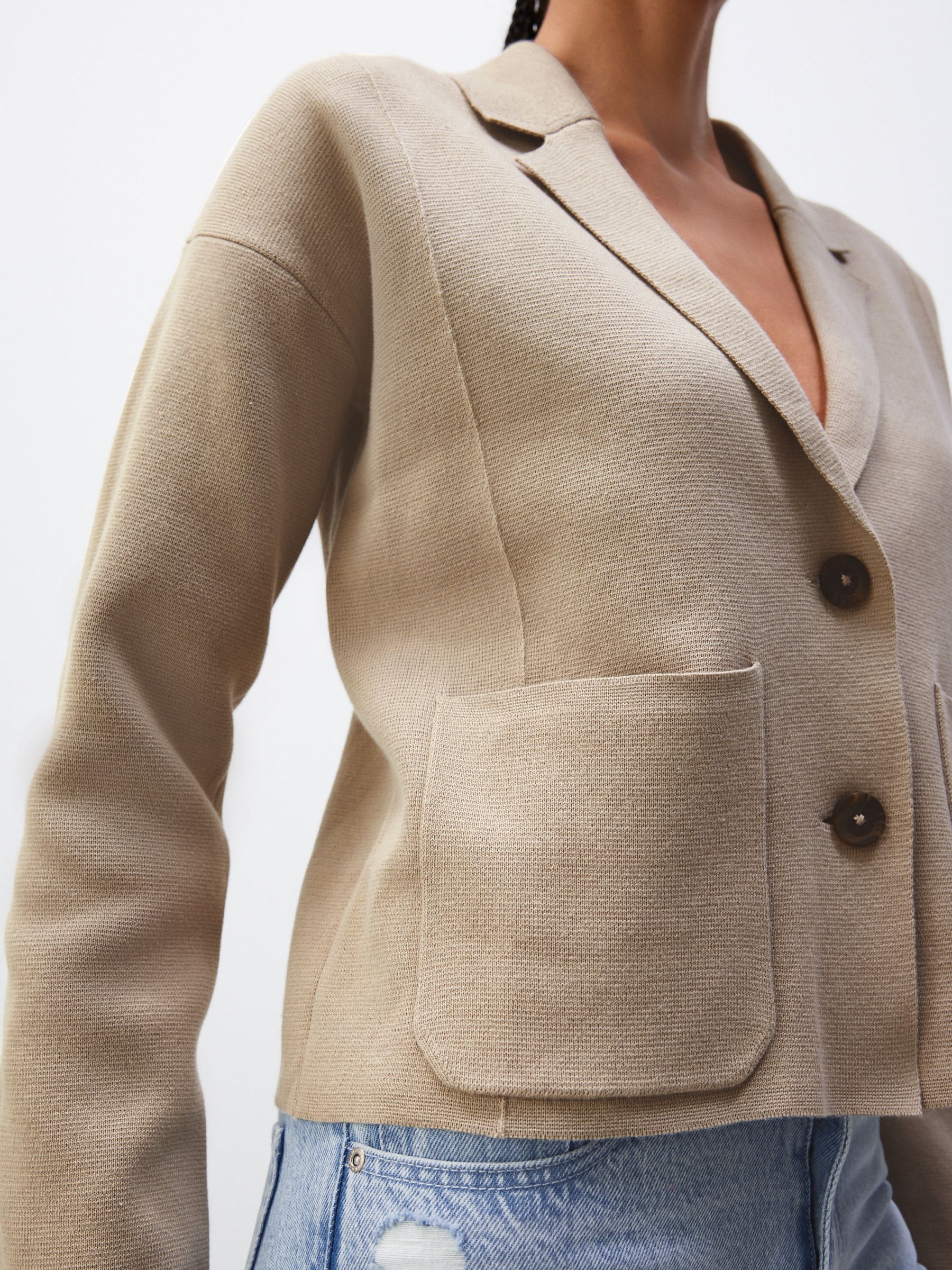 Buy Stone 100% Cotton Knitted Blazer Cardigan from Next Romania