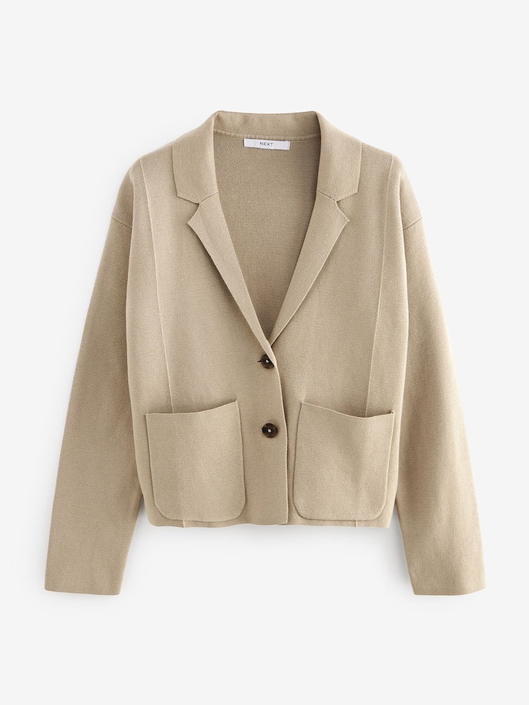 Stone 100% Cotton Knitted Blazer Cardigan - Image 5 of 7