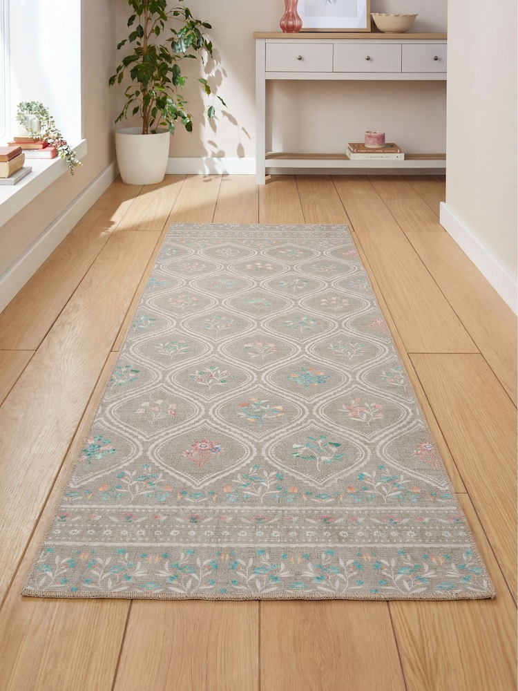 Catherine Lansfield Sage Green Cameo Floral Washable Rug - Image 1 of 5 Catherine Lansfield Sage Green Cameo Floral Washable Rug - Image 1 of 5