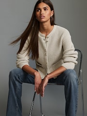 Grey Gold Button Rib Cardigan - Image 2 of 6