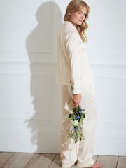 Chelsea Peers Cream Satin Bridal Lace Trim Long Pyjama Set - Image 5 of 5