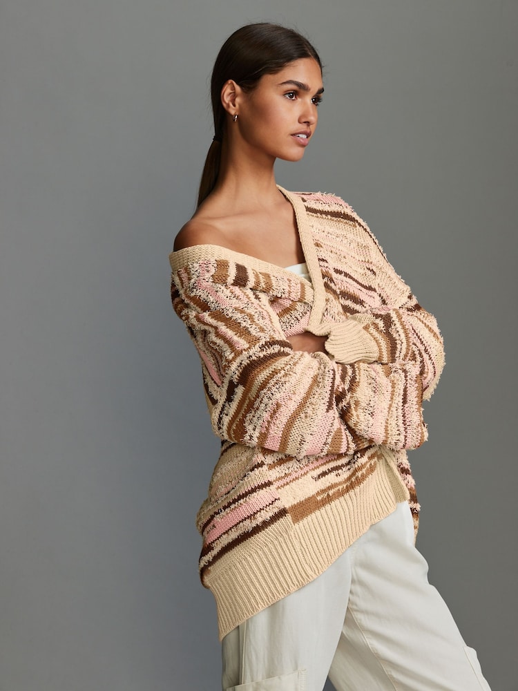Neutral Knitted Pattern Cardigan - Image 1 of 4