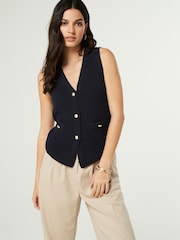Navy Blue Gold Button Knitted Waistcoat - Image 1 of 7