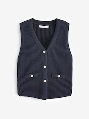 Navy Blue Gold Button Knitted Waistcoat - Image 4 of 7