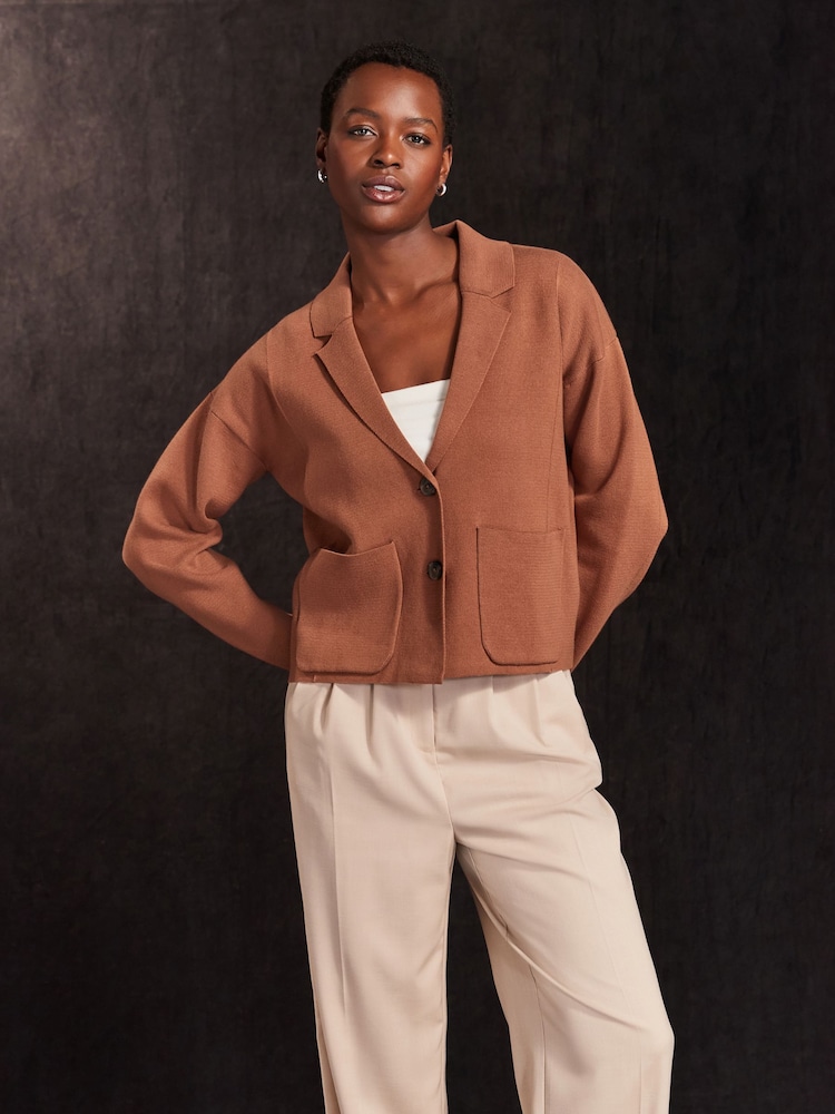 Rust Brown 100% Cotton Knitted Blazer - Image 1 of 6
