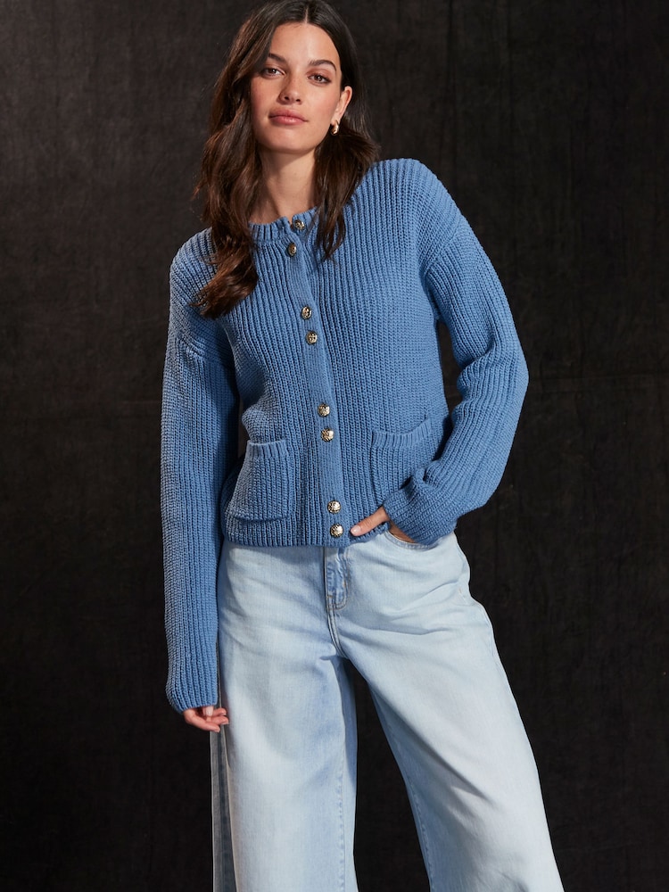 Blue Gold Button Rib Cardigan - Image 2 of 6 Blue Gold Button Rib Cardigan - Image 2 of 6