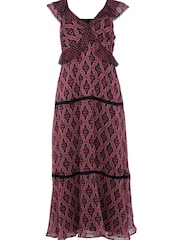 Mint Velvet Red Adrianna Print Tiered Midi Dress - Image 3 of 4
