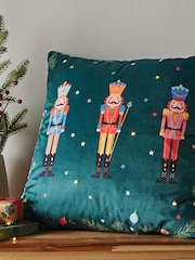 Catherine Lansfield Green Christmas Nutcracker Soft Velvet Light Up 45x45cm Cushion - Image 2 of 5