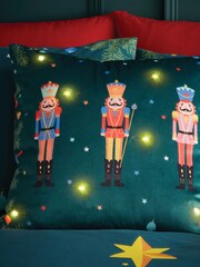 Catherine Lansfield Green Christmas Nutcracker Soft Velvet Light Up 45x45cm Cushion - Image 3 of 5