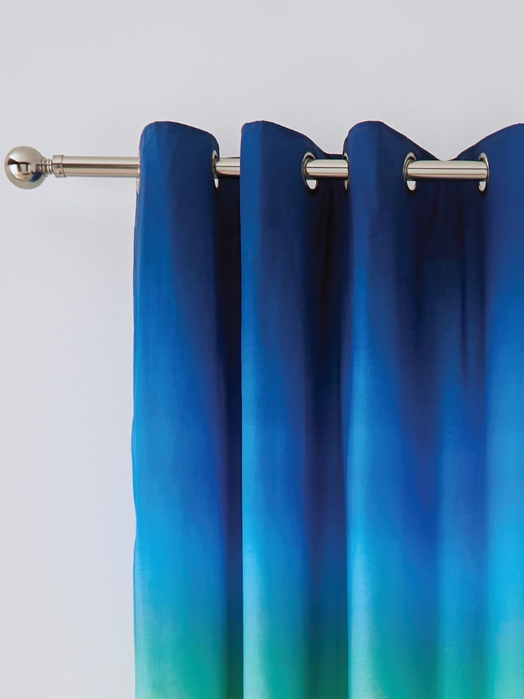 Catherine Lansfield Blue Ombre Stripe Lined Eyelet Curtains - Image 2 of 2