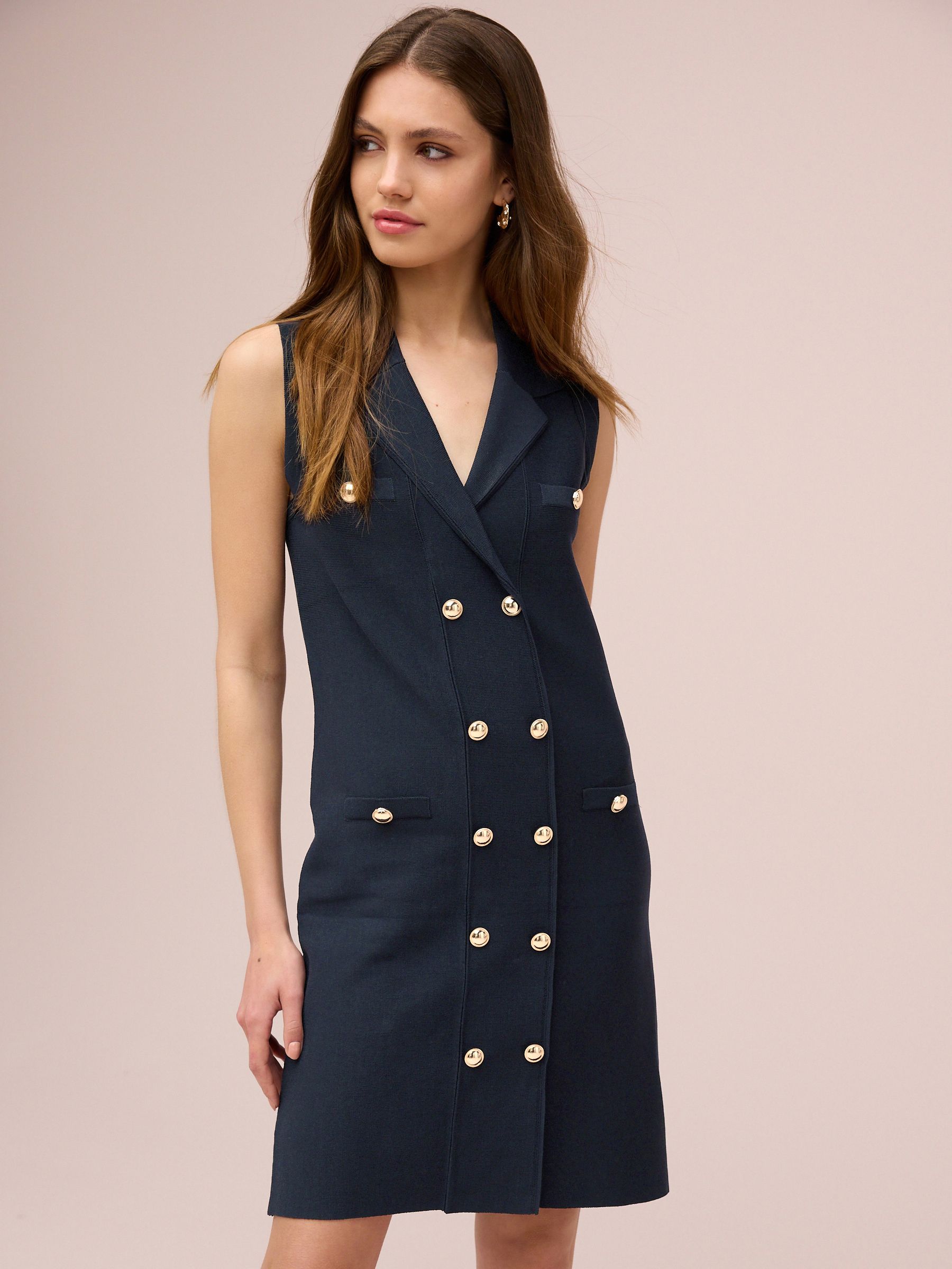 Buy Navy Blue Gold Button Sleeveless Knitted Mini Dress from Next USA