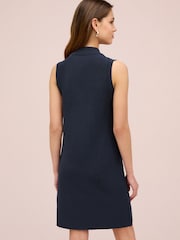 Navy Blue Gold Button Sleeveless Knitted Mini Dress - Image 3 of 6