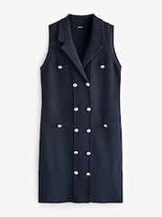 Navy Blue Gold Button Sleeveless Knitted Mini Dress - Image 5 of 6