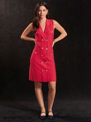 Red Gold Button Sleeveless Knitted Mini Dress - Image 1 of 5
