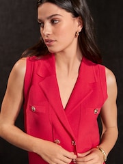 Red Gold Button Sleeveless Knitted Mini Dress - Image 3 of 5