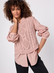 Blush Pink 2-in-1 100% Cotton Open Stitch Knitted Tank and Shirt Layer Jumper - Image 2 of 6