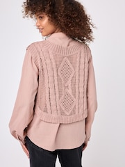 Blush Pink 2-in-1 100% Cotton Open Stitch Knitted Tank and Shirt Layer Jumper - Image 3 of 6