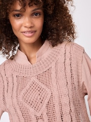Blush Pink 2-in-1 100% Cotton Open Stitch Knitted Tank and Shirt Layer Jumper - Image 4 of 6