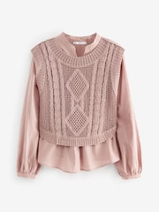 Blush Pink 2-in-1 100% Cotton Open Stitch Knitted Tank and Shirt Layer Jumper - Image 5 of 6