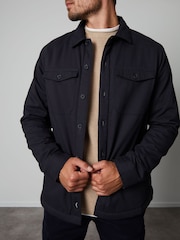Threadbare Black Borg Lined Cotton Overshirt Coat Jacket - Image 1 of 4