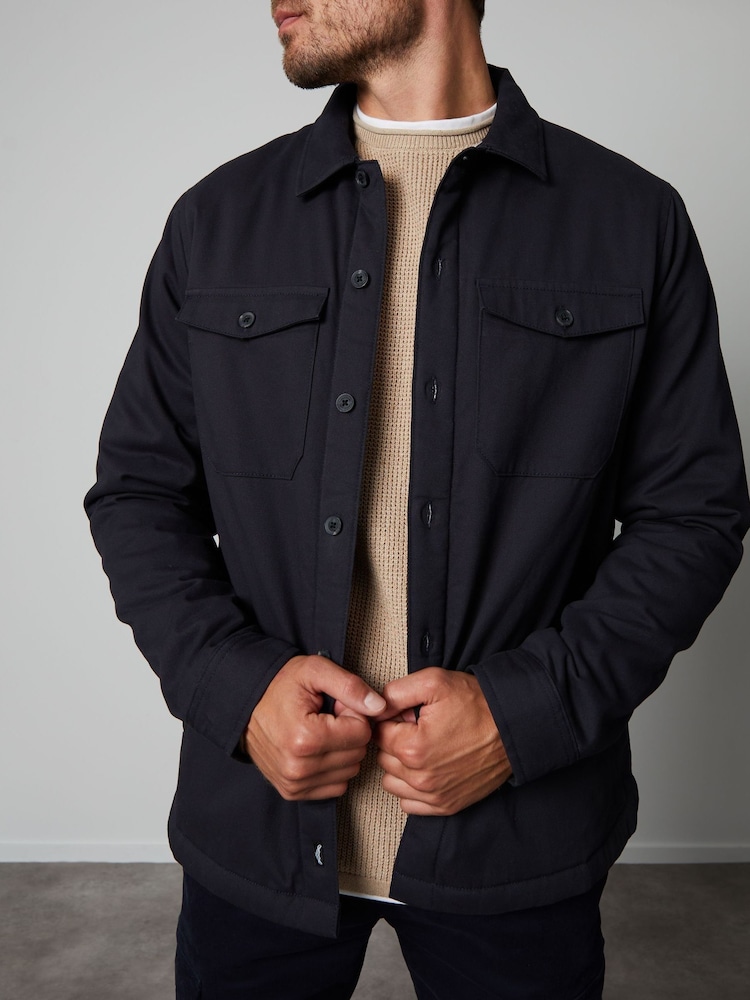 Threadbare Black Borg Lined Cotton Overshirt Coat Jacket - Image 1 of 4