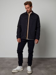 Threadbare Black Borg Lined Cotton Overshirt Coat Jacket - Image 3 of 4