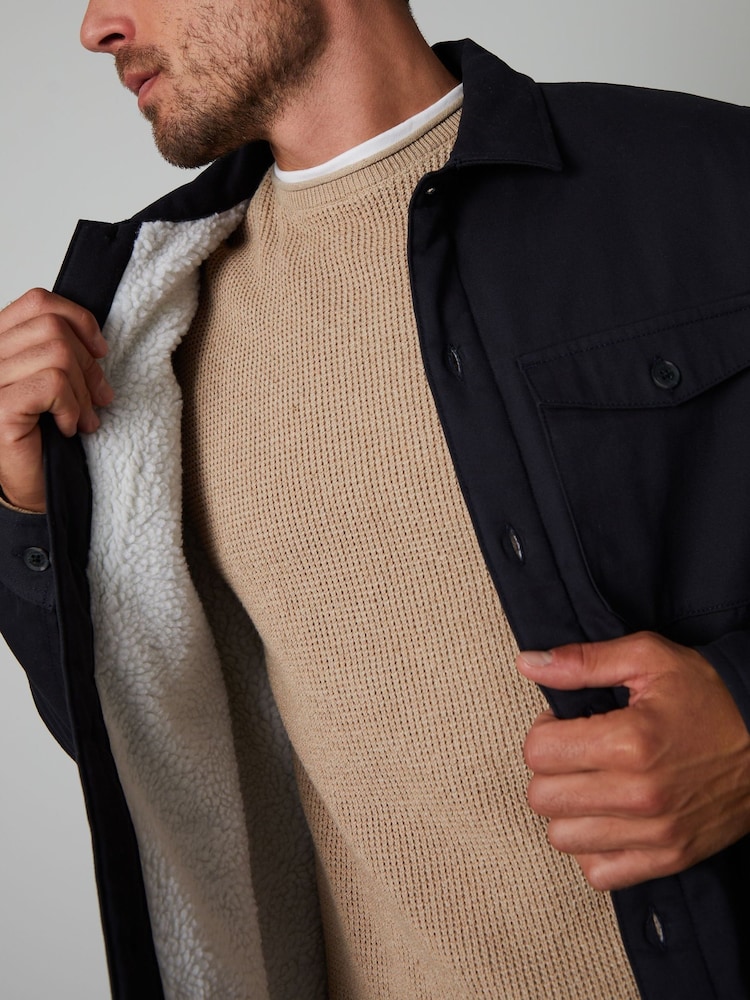 Threadbare Black Borg Lined Cotton Overshirt Coat Jacket - Image 4 of 4