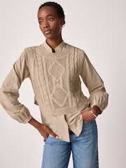 Neutral 2-in-1 100% Cotton Open Stitch Knitted Tank and Shirt Layer Jumper - Image 2 of 7
