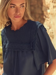 Chambray Blue Woven Mix Ruffle Knitted Layer Jumper - Image 4 of 7