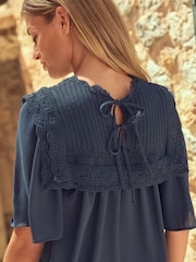 Chambray Blue Woven Mix Ruffle Knitted Layer Jumper - Image 5 of 7