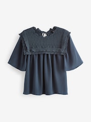 Chambray Blue Woven Mix Ruffle Knitted Layer Jumper - Image 6 of 7