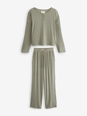 Salbeigrün - Gerippter, langärmeliger Pyjama - Bild 6 von 9