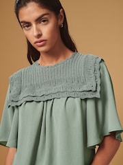 Sage Green Woven Mix Ruffle Knitted Layer Jumper - Image 1 of 7
