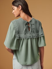 Sage Green Woven Mix Ruffle Knitted Layer Jumper - Image 4 of 7