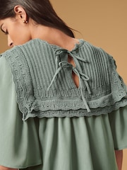 Sage Green Woven Mix Ruffle Knitted Layer Jumper - Image 5 of 7