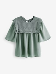 Sage Green Woven Mix Ruffle Knitted Layer Jumper - Image 6 of 7
